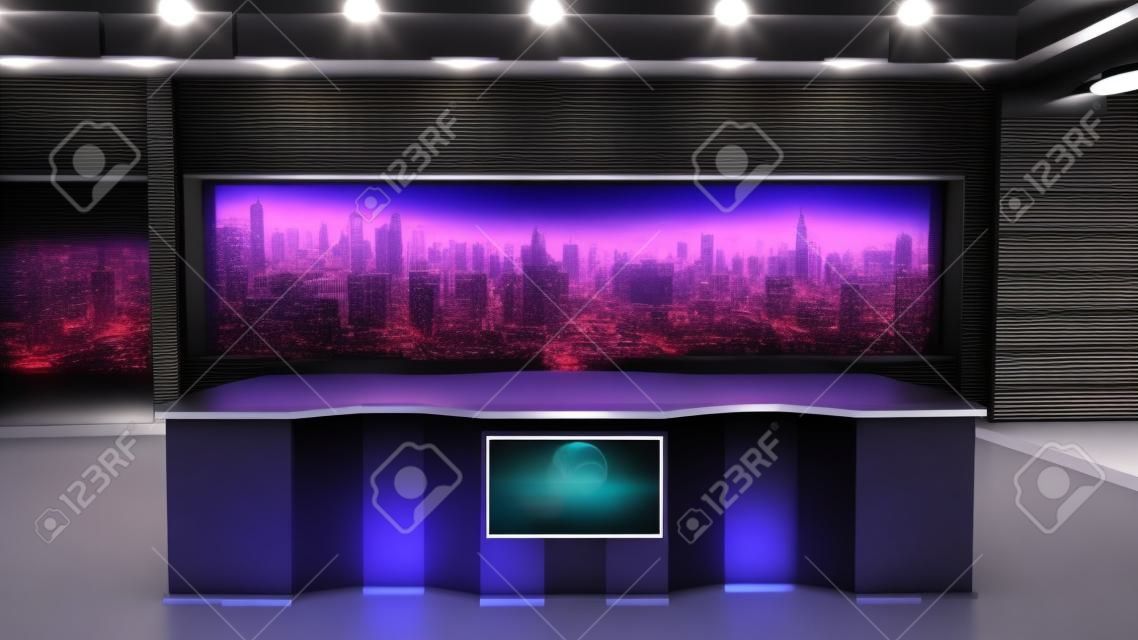 News Studio, Hintergrund für TV-Shows .TV On Wall.3D Virtual News Studio Hintergrund, 3D-Darstellung