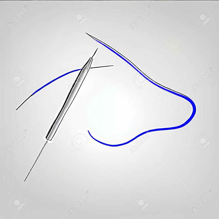 Vector isolated illustration. Hand Sewing element. Sewing needle with thread. 10 eps