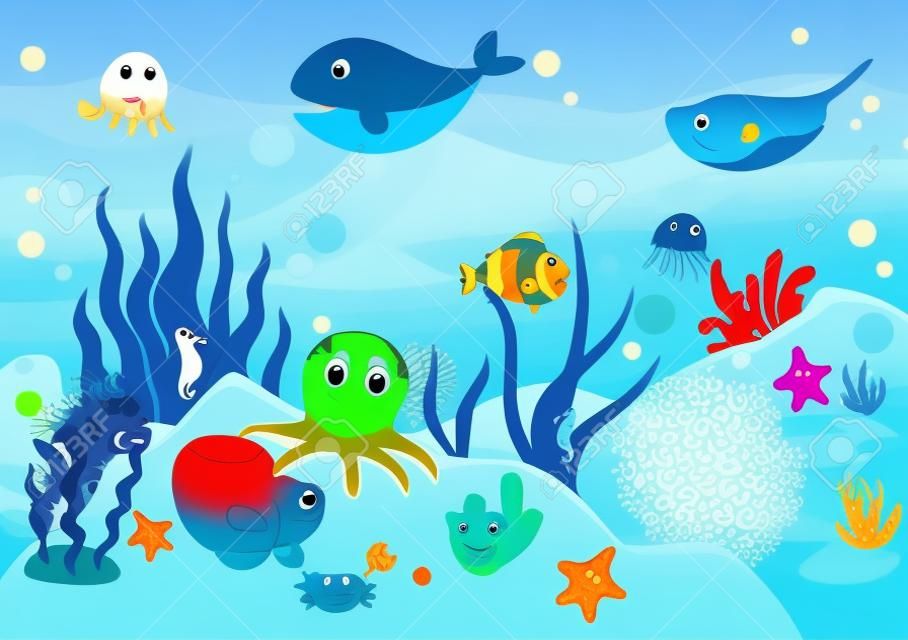 바다 생활 동물 만화