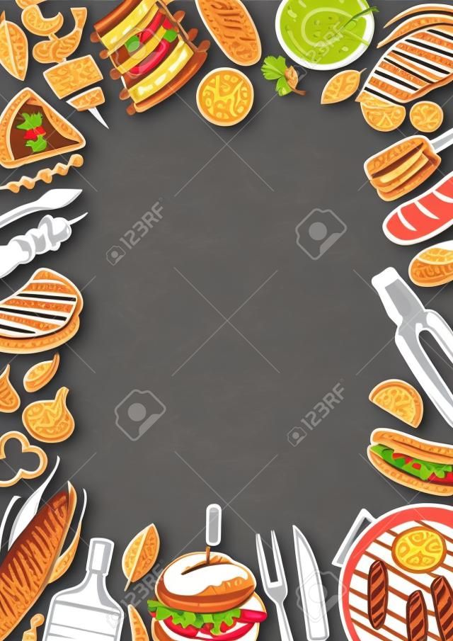 Hand drawn vector illustration. BBQ menu. Barbecue design elements in sketch style. Fast food. Perfect for delivery flyers, prints, packing, leaflets, advertising, wrapping paper