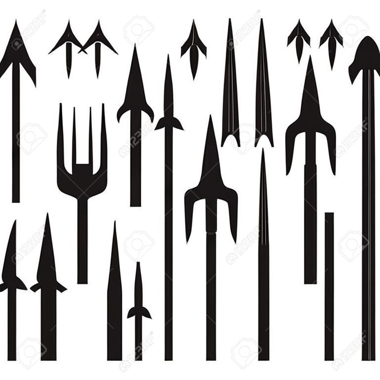 Nero tridente silhouette set illustrazione vettoriale