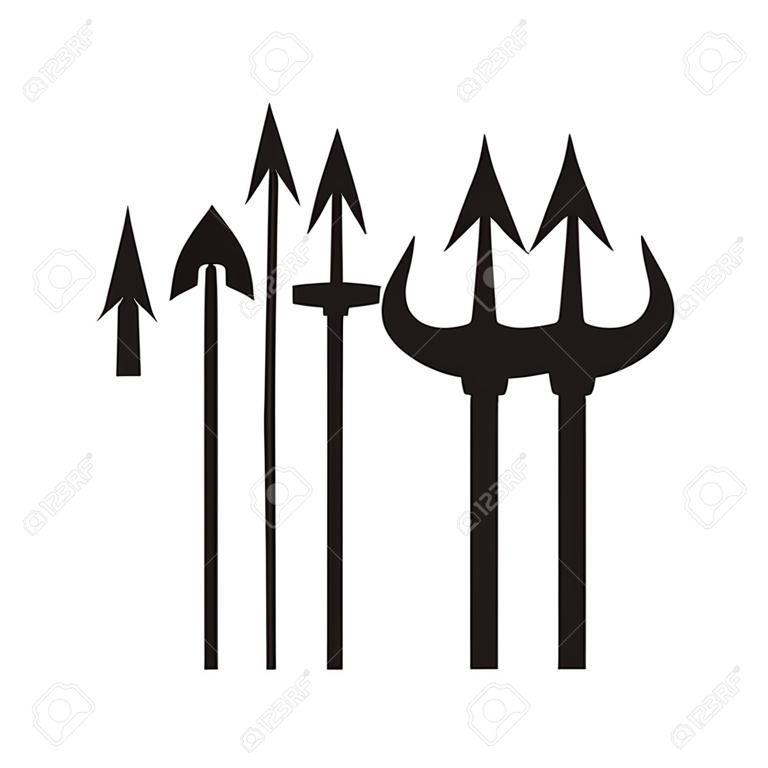 Black trident silhouette vector set illustration