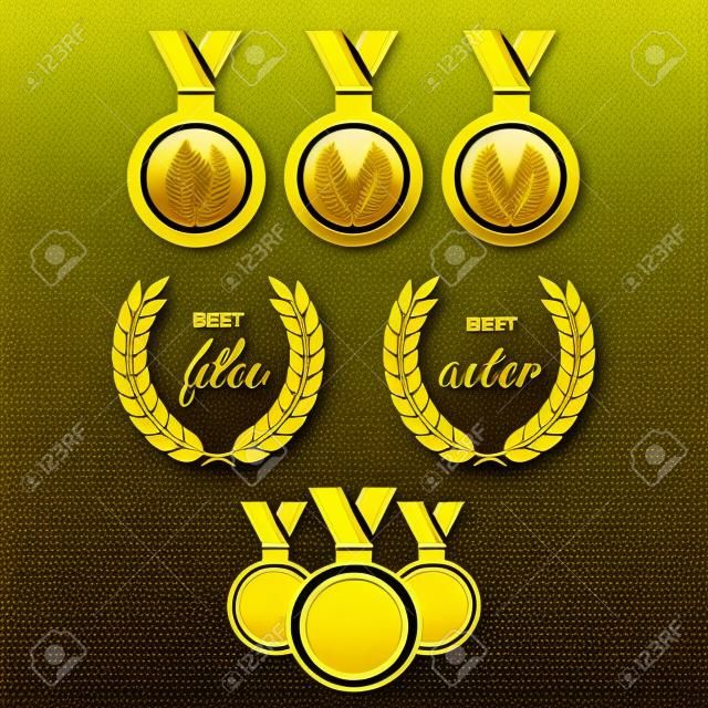 Wektor złota nagroda wieniec laurowy zwycięzca etykieta liść symbol zwycięstwo złota nagroda wektor