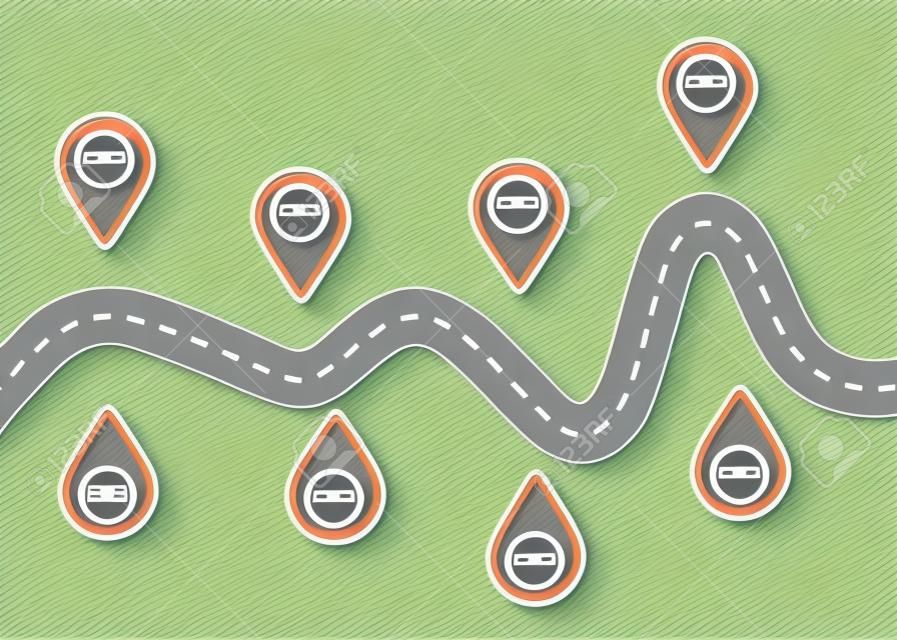 Road trip and journey route. Road vector map
