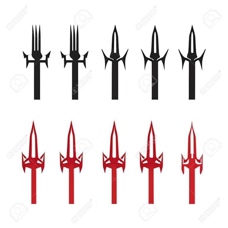 Trident silhouette pitchfork weapon. Devil trident vector illustration