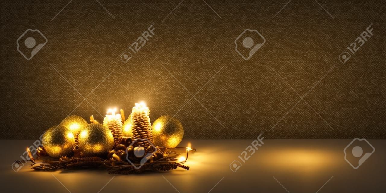 Christmas decorations with candles and pine corn