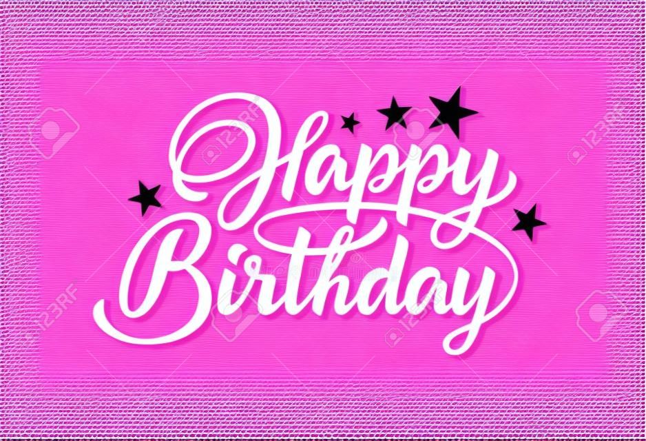 Pink inscription Happy Birthday. Print for typography. Vector Illustration
