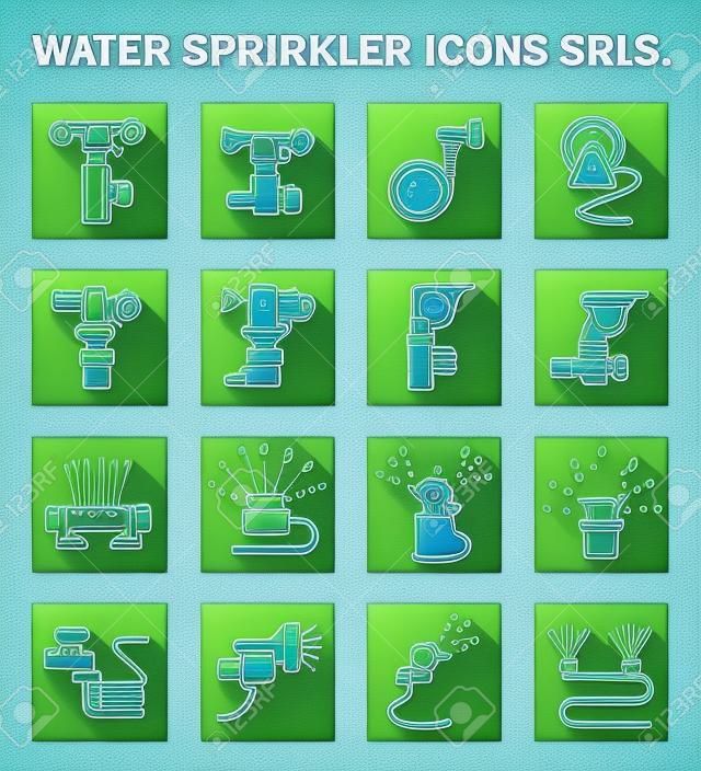 Víz sprinkler ikonok készletek.