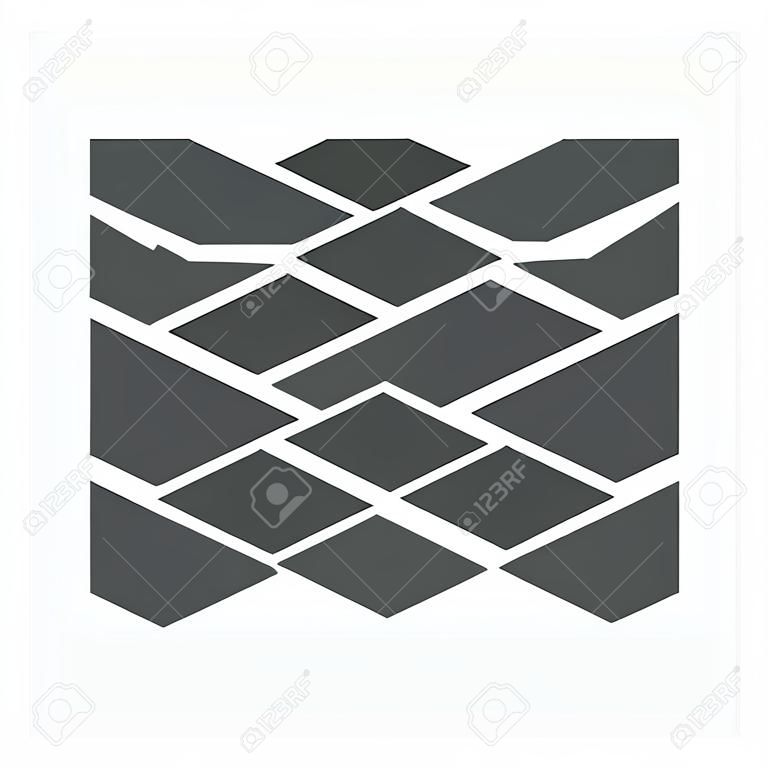 Icona del pavimento di blocco di finitrice in calcestruzzo su bianco.