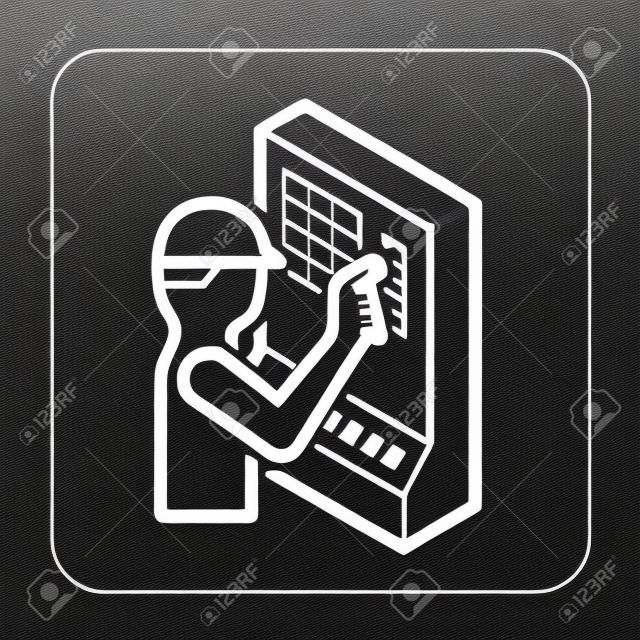 Cnc milling machine icon design, black and outline.