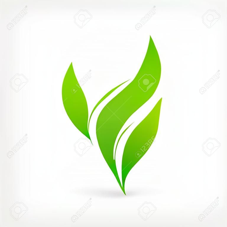 Astratte foglie cura vettore icona logo. Icona di Eco con foglia verde.