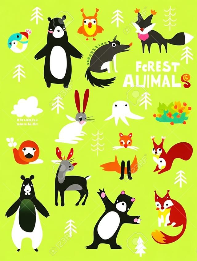 Vector bosdieren karakter, geweldig voor plakboek, schattige en zoete dieren. Vallen Bloemen Bos Design Elementen.