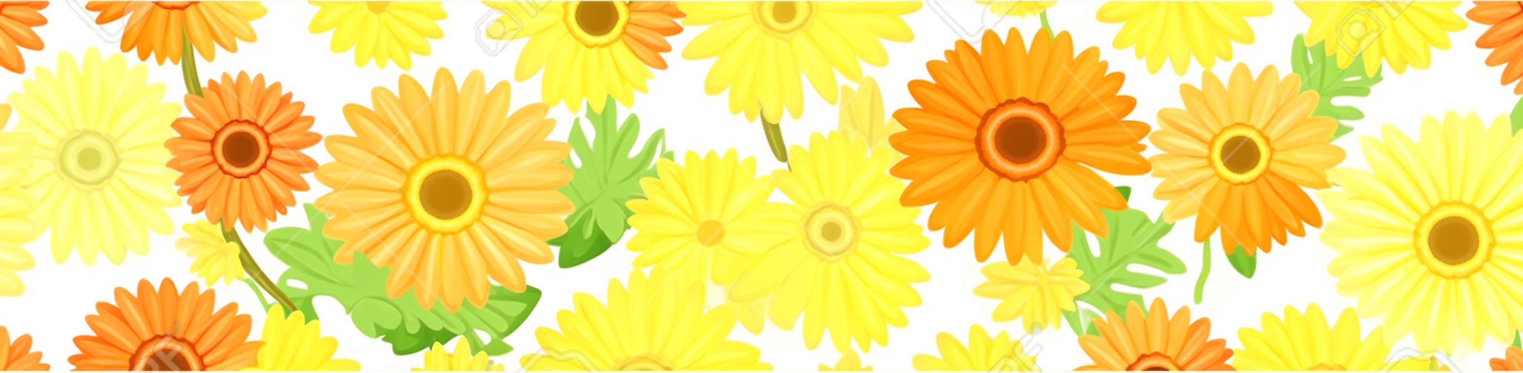 Horizontal seamless background with colored gerbera.  illustration.