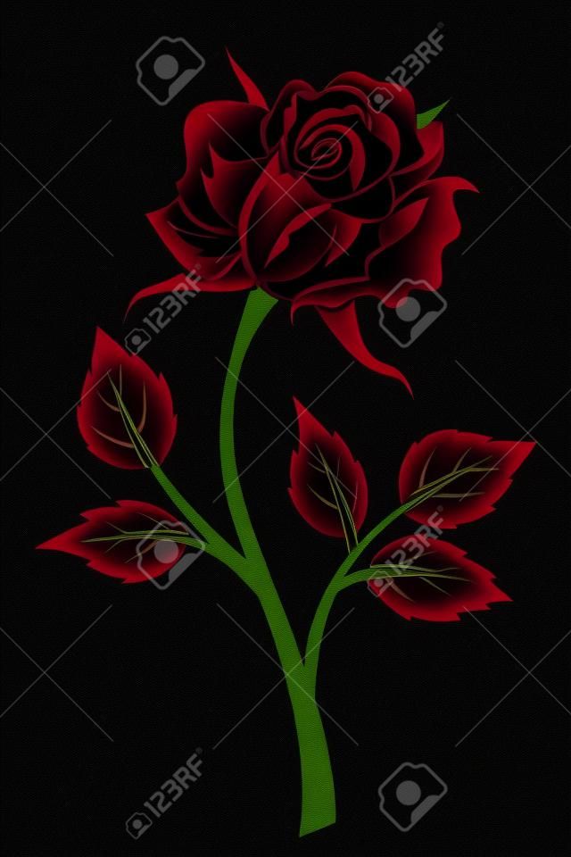 Schwarze Silhouette Rose mit Stiel.
