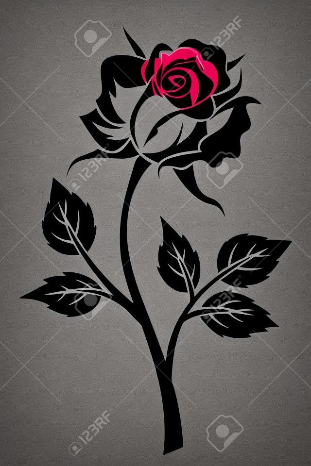 Schwarze Silhouette Rose mit Stiel.
