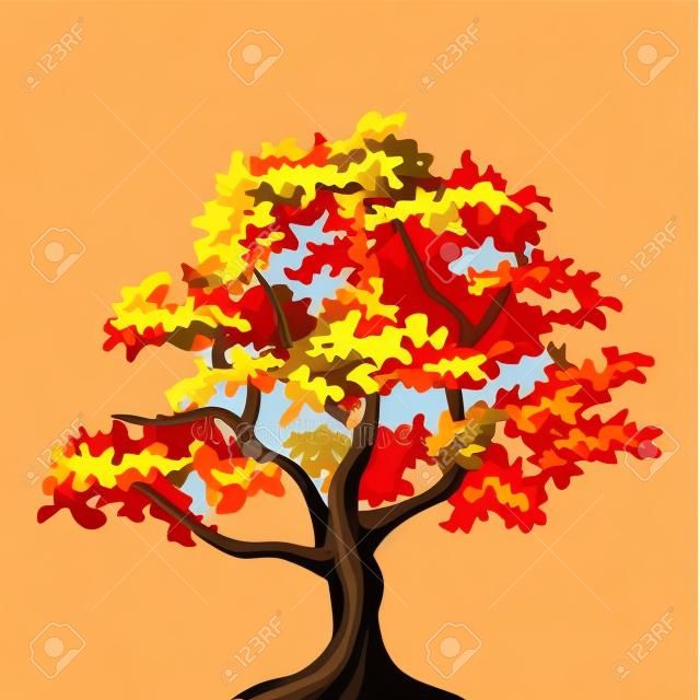 Autumn oak tree  Vector illustration 
