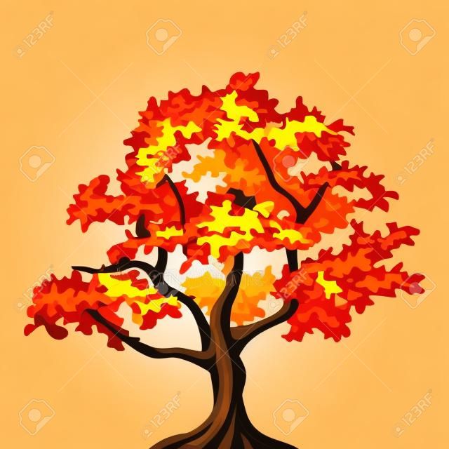Autumn oak tree  Vector illustration 