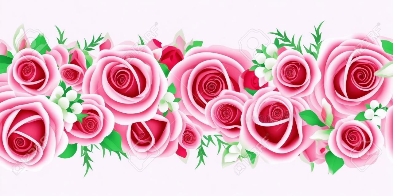 Horizontal seamless background with red, pink and white roses  Vector illustration