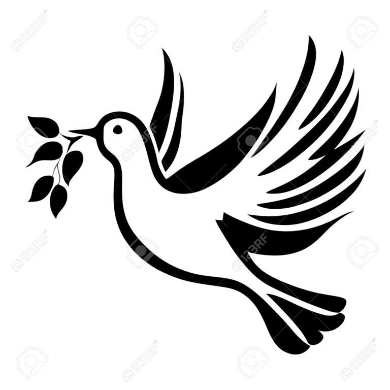 Dove. A béke szimbóluma. Vektor fekete sziluettje.