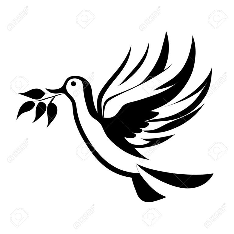 Dove. A béke szimbóluma. Vektor fekete sziluettje.