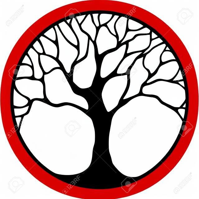 Vector black silhouette of a tree in a circle isolated on a white background.