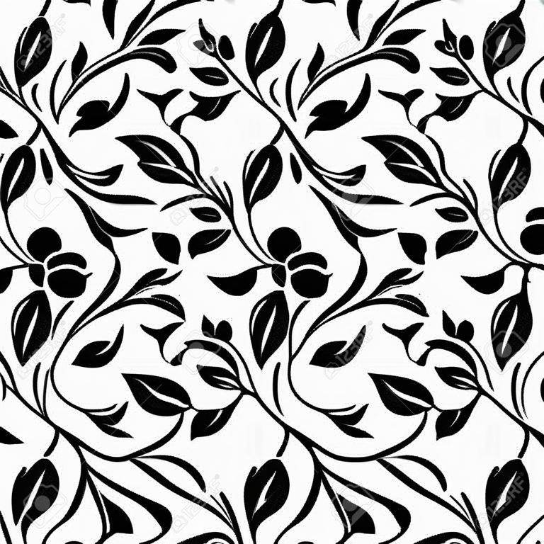 Vector naadloos zwart-wit bloemenpatroon.