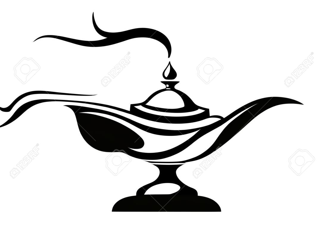 Black silhouette of an Arabic genie lamp.
