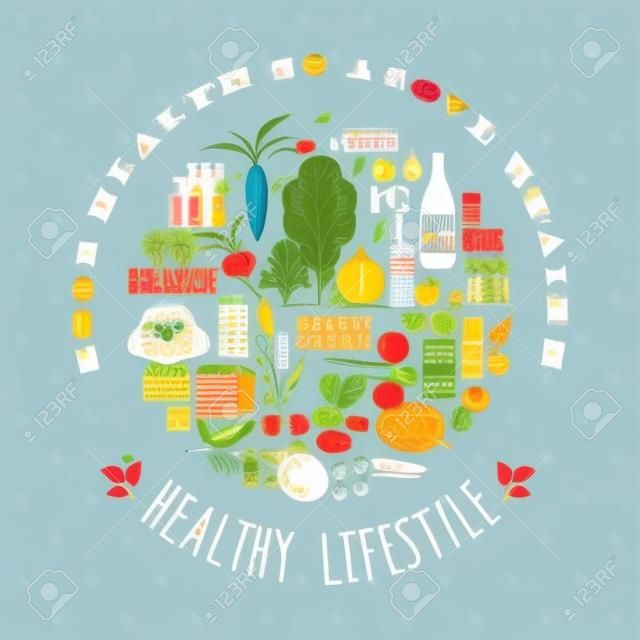健康的生活方式矢量插圖與排版。設計元素的海報，傳單，圖形模塊。