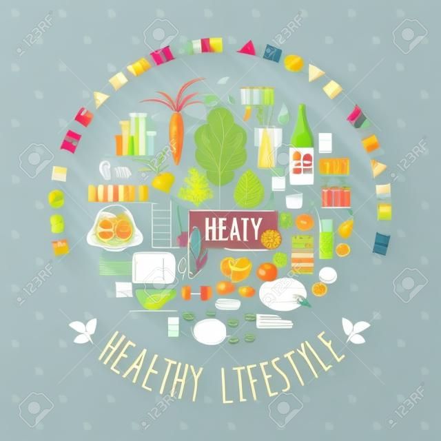 Healthy lifestyle vector illustration with typography. Design elements for a poster, flyer, graphic module.