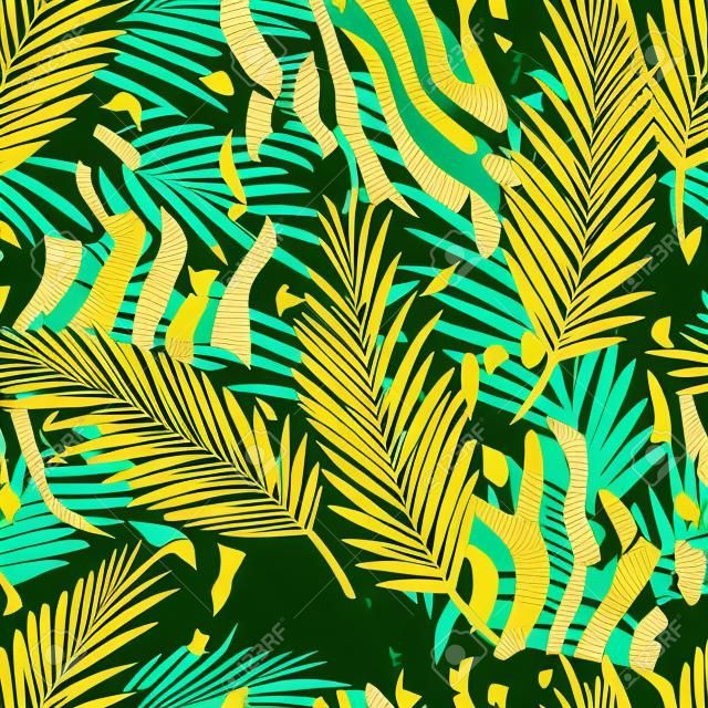 Seamless exotic pattern with palm leaves and animal pattern. Vector hand draw illustration