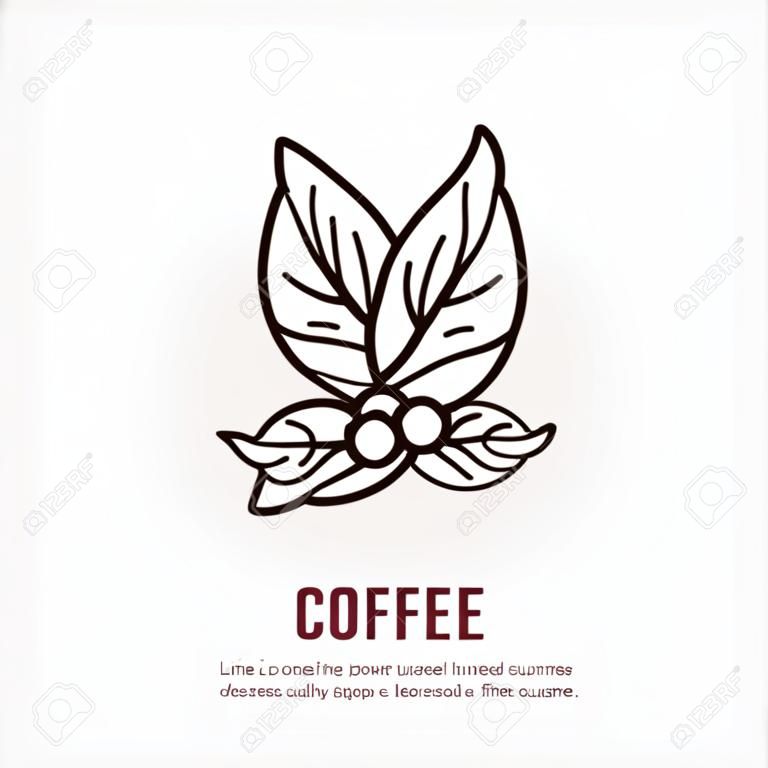 Vector ícone de linha de café. Logotipo linear de planta de café. Símbolo de esboço para café, bar, loja. Elemento de design de coffeemaking para sites.