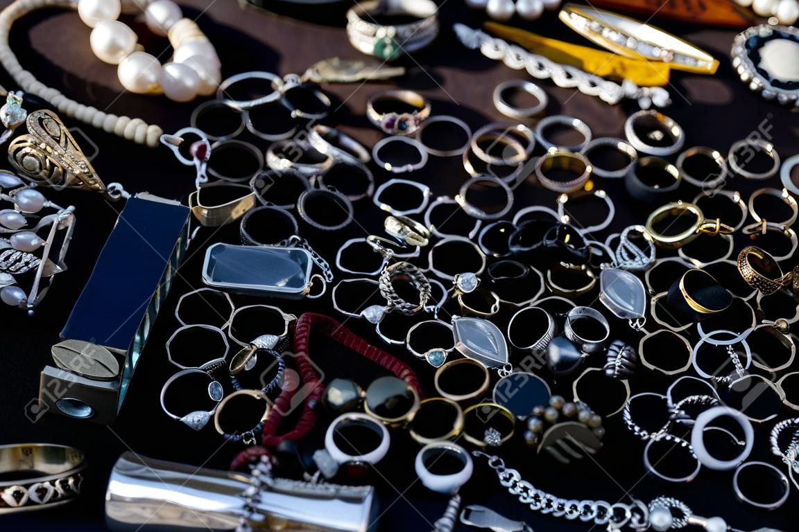 jewelry bracelets, rings, a variety of colors and jewelry at the flea market