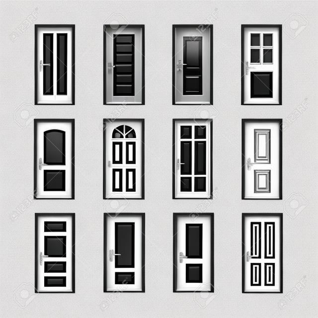 Set isolato bianco nero grafico di porte anteriori