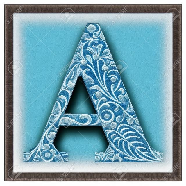 Blue floral capital letter A in frame made of Portuguese tiles