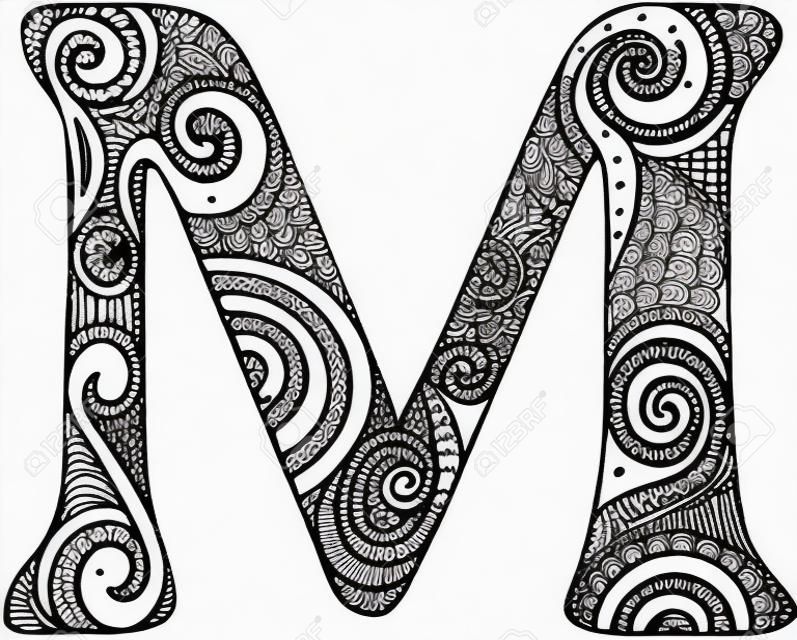 Ręcznie narysowana wielka litera M w kolorze czarnym - kolorowanka dla dorosłych
