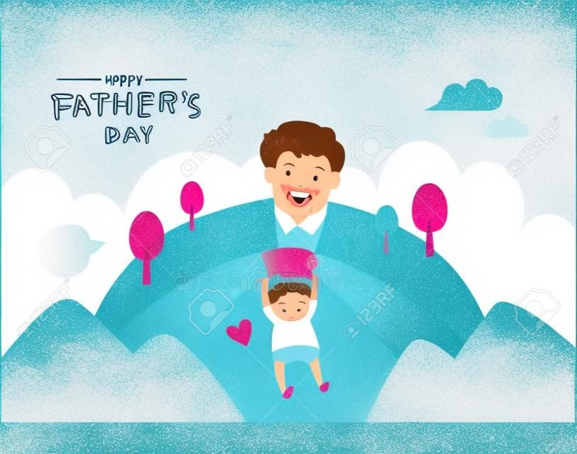 Ilustração vetorial da celebração alegre da frase de lettering feliz do dia do pai. Super pai e criança felizes juntos.
