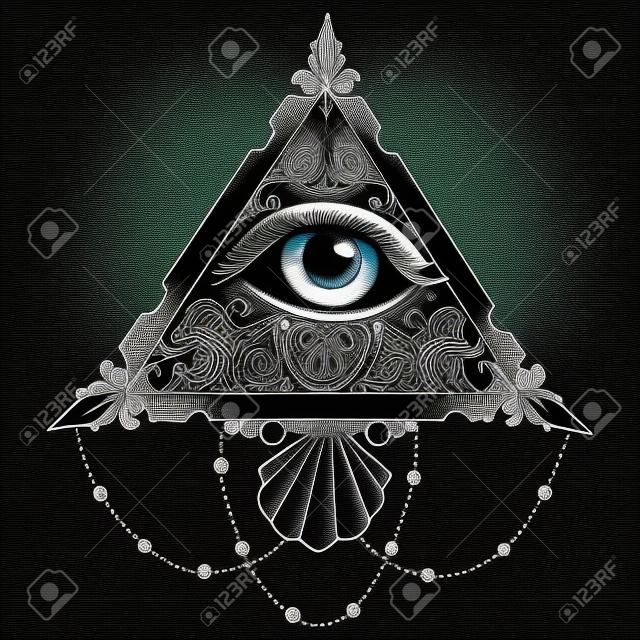 Eye pyramide noire ésotérique Conception Illustration Noir