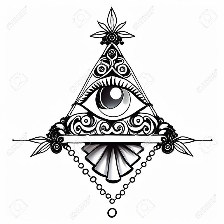 Göz Piramit Siyah Ezoterik Tasarım İllüstrasyon Siyah