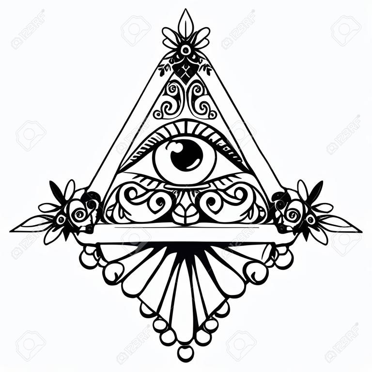Eye Piramis Fekete Ezoterikus Design Illusztrációk Fekete
