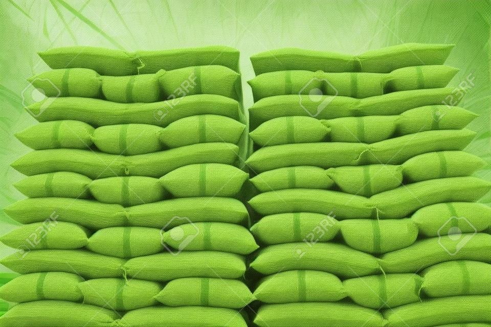 hemp sacks containing rice