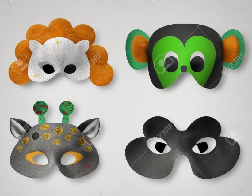 動物の顔を持つ動物のマスクのコレクション。印刷し、着用する準備ができて