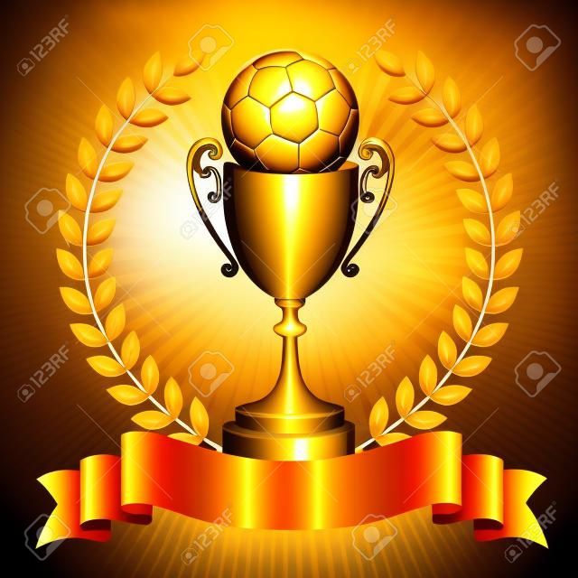 Trophée D'or Avec Ballon De Football Sur Fond Orange