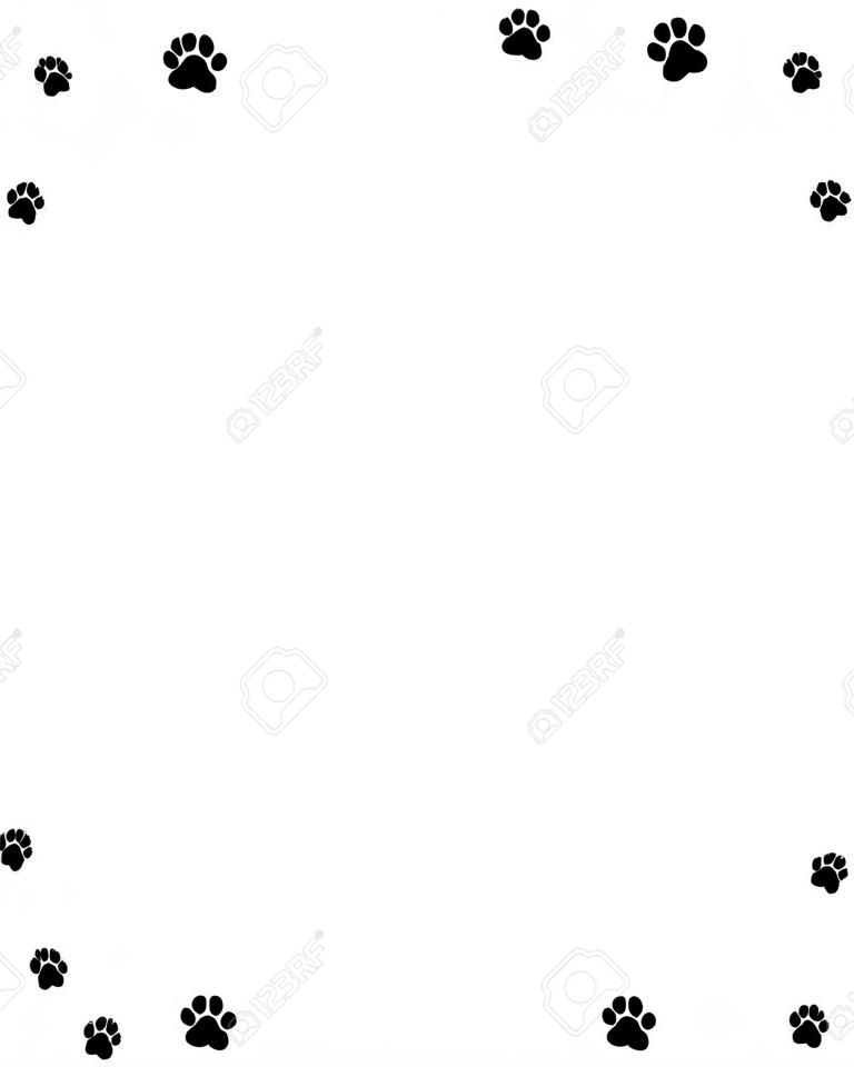 pata de cão preto e branco imprime borda superior e inferior / cabeçalho e rodapé no fundo branco