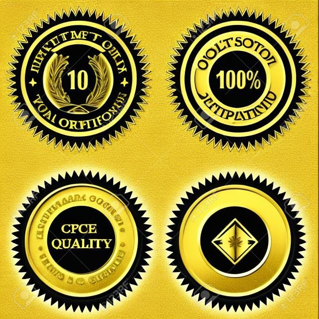 Isoliert Gold und Schwarz Stempel / Siegel für Zertifikate. einschließlich Dienst 100% garantiert, Gütesiegel, Geprüft und zertifiziert und leere ein.
