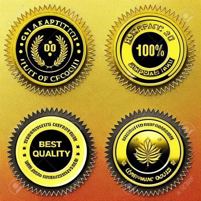 Isoliert Gold und Schwarz Stempel / Siegel für Zertifikate. einschließlich Dienst 100% garantiert, Gütesiegel, Geprüft und zertifiziert und leere ein.