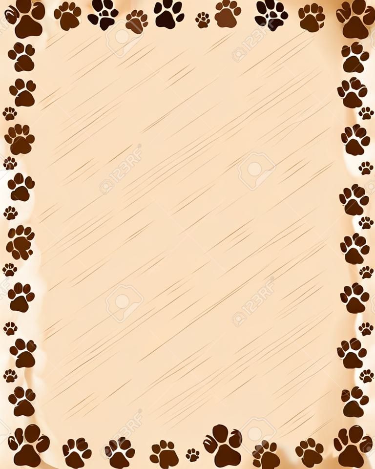 Dog empreintes de pattes frontières / cadre sur le brun grunge