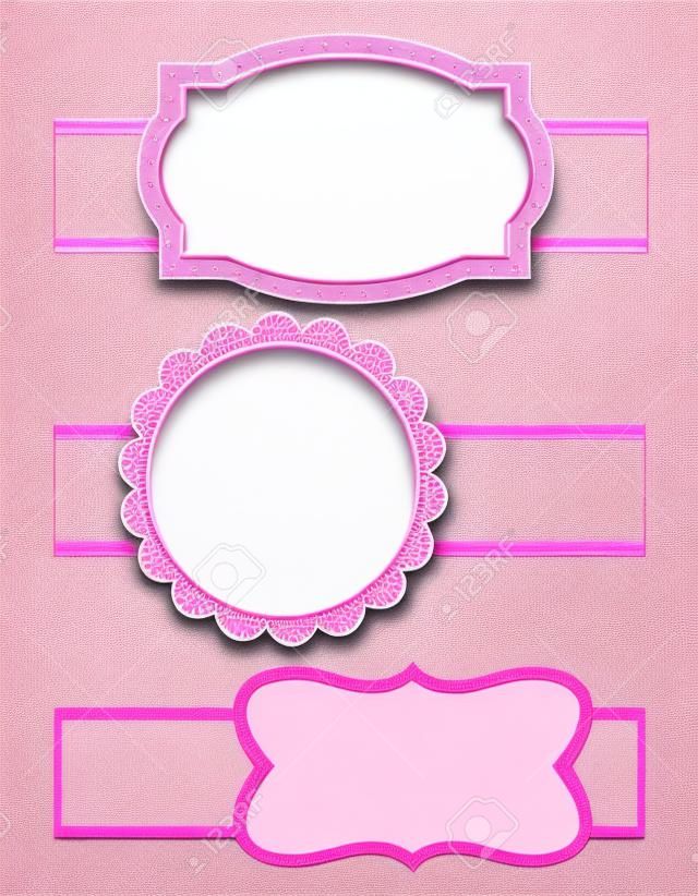 Kolekcja różnych kształtach cute pink granicy / ramka z wstążkami