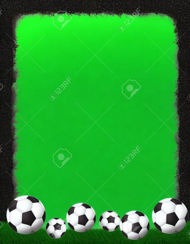 Balones de fútbol en hermoso marco de la hierba verde.