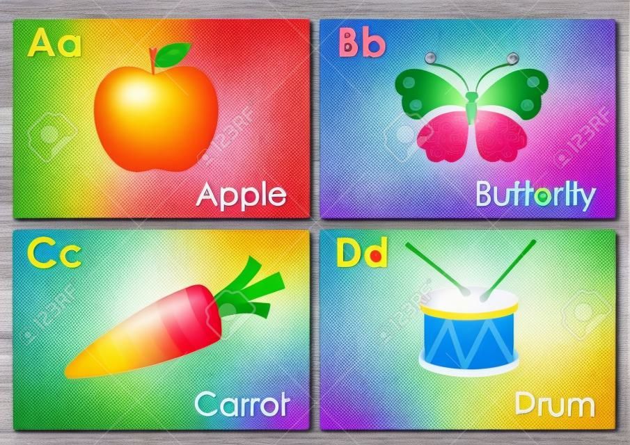 Alfabeto com fotos coloridas imprimível coleção de cartão flash