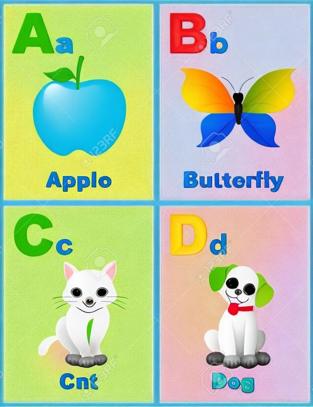 Alphabet printable flashcards collection with letter A B C D